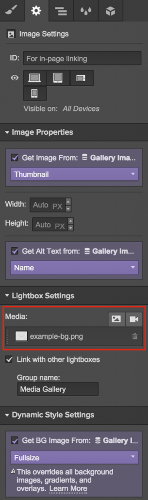 webflow lightbox settings