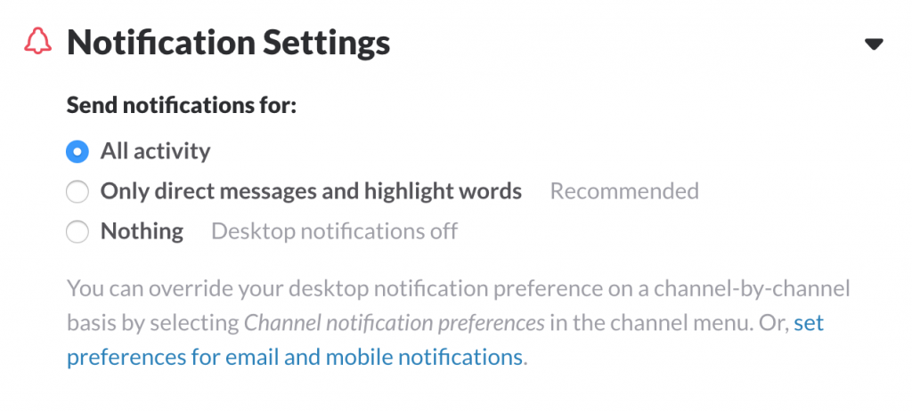 Slack Notifications Preferences