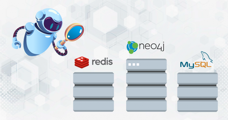 robot looking at redis, neo4j and MySQL